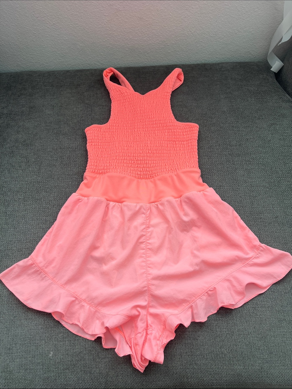 FP Movement by Free People Neon Coral Smocked Romper